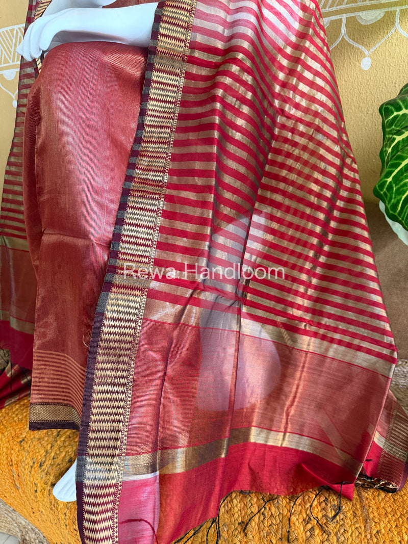 Maheshwari Red Tissue Top Dupatta Sets TBTS107