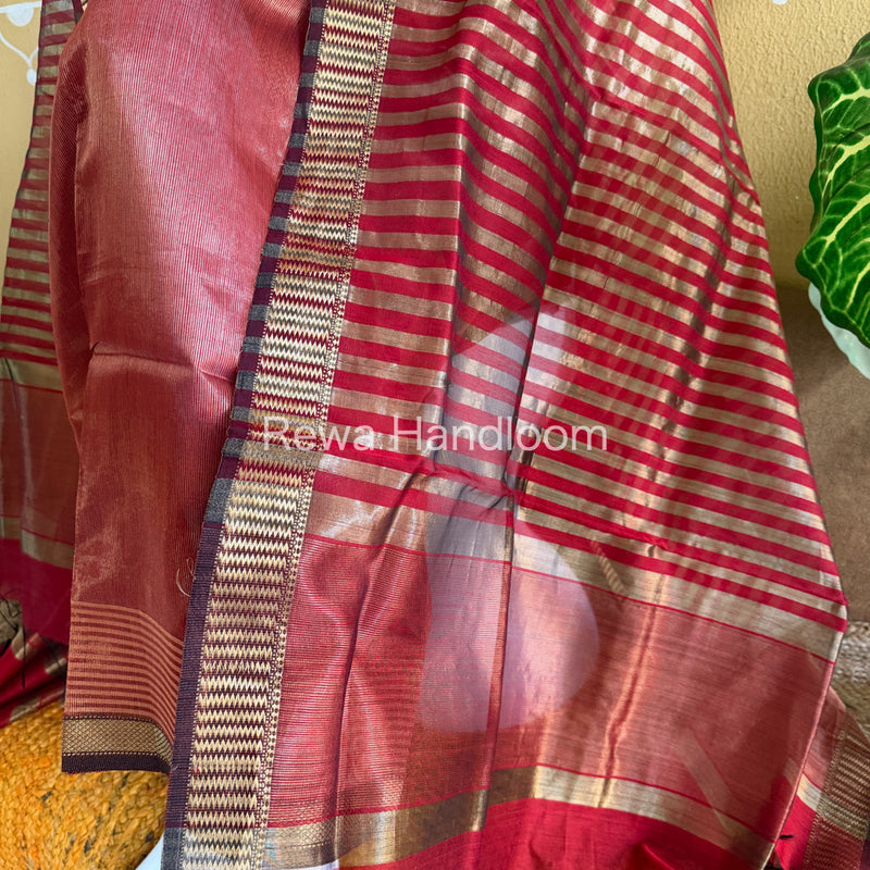 Maheshwari Red Tissue Top Dupatta Sets TBTS107