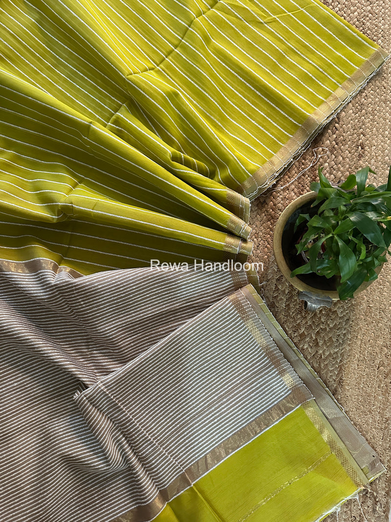 Maheshwari Lemon Yellow Gichha Thread Lining Saree GTLS053