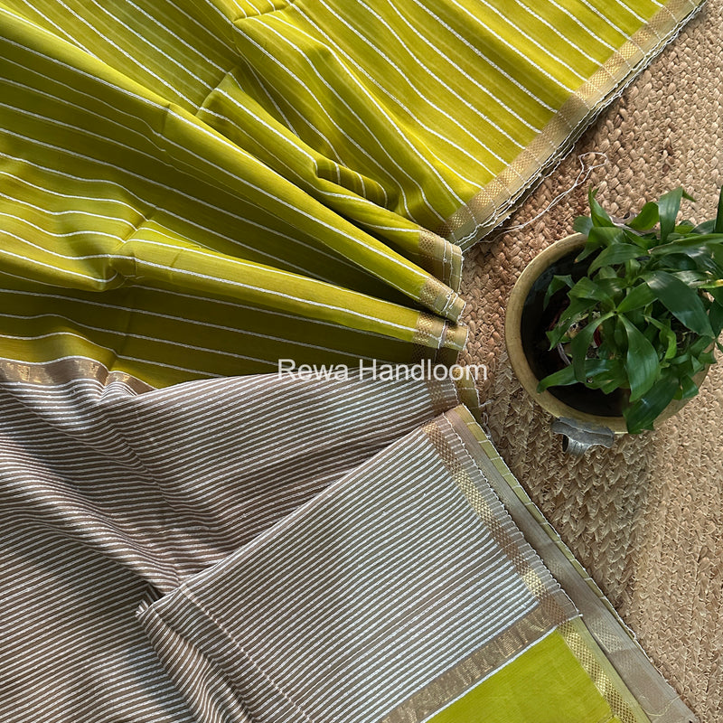 Maheshwari Lemon Yellow Gichha Thread Lining Saree GTLS053