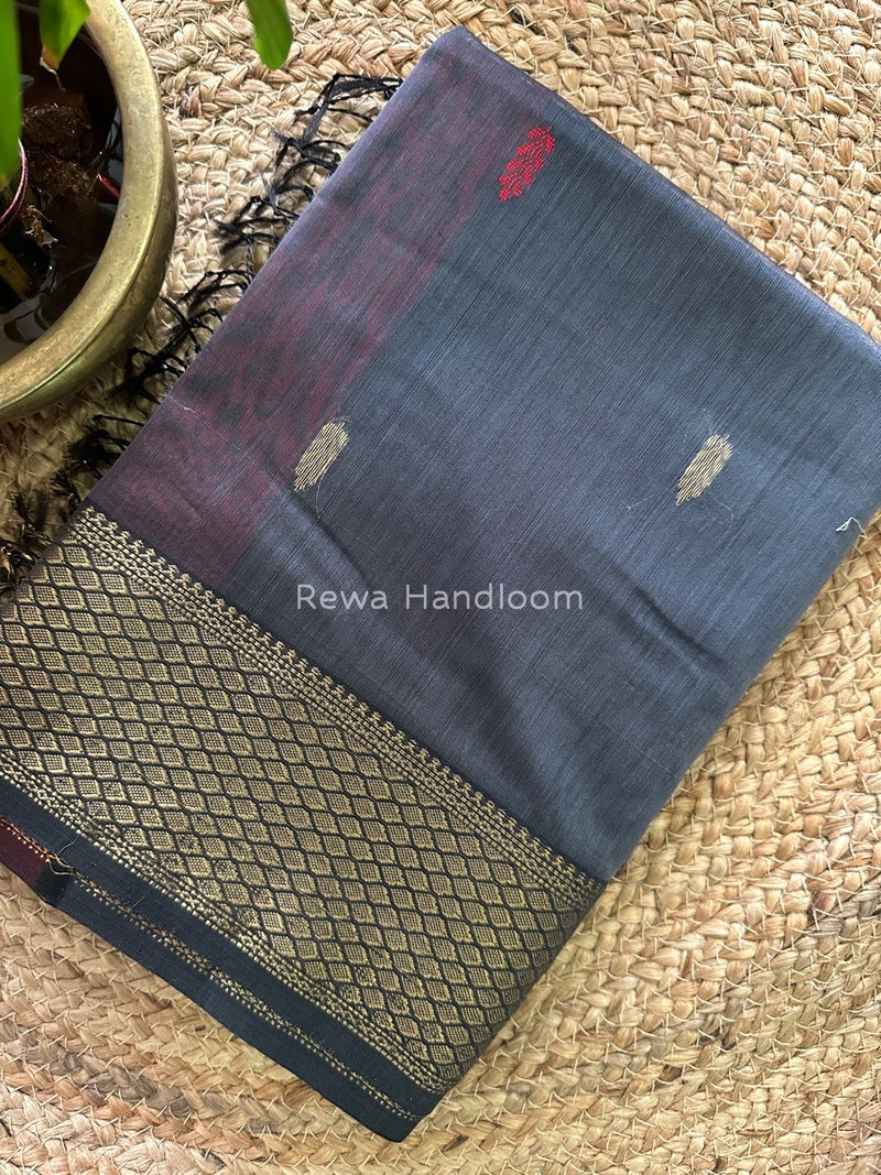 Grey Zari Butti Maheshwari Saree PTB0125