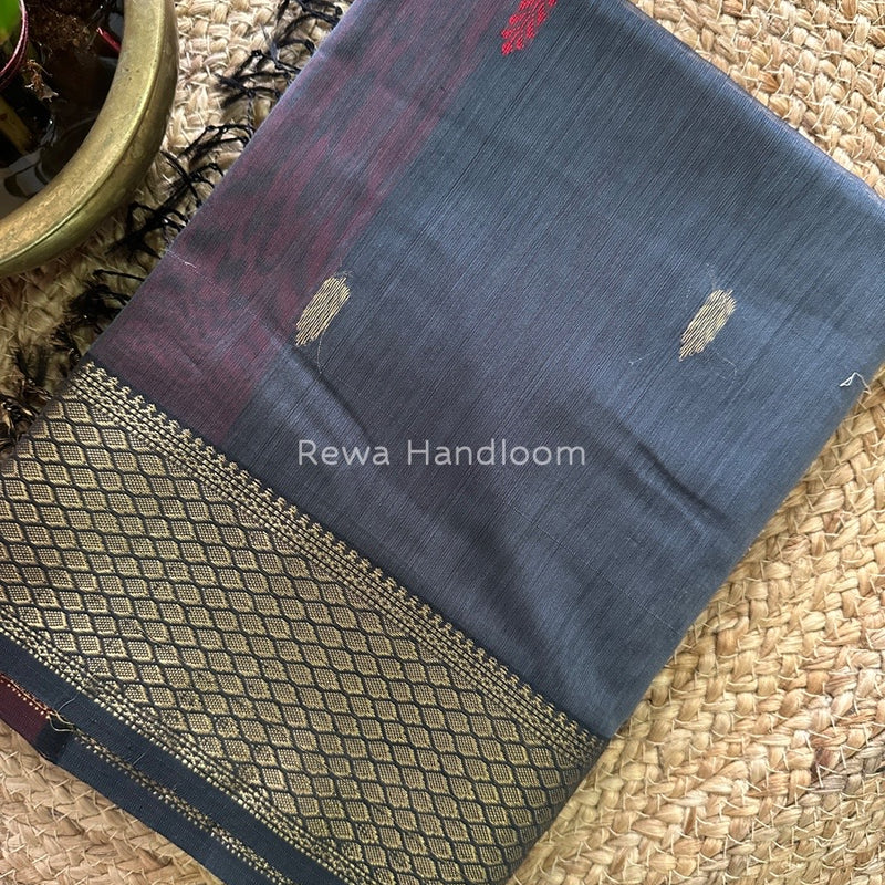 Grey Zari Butti Maheshwari Saree PTB0125