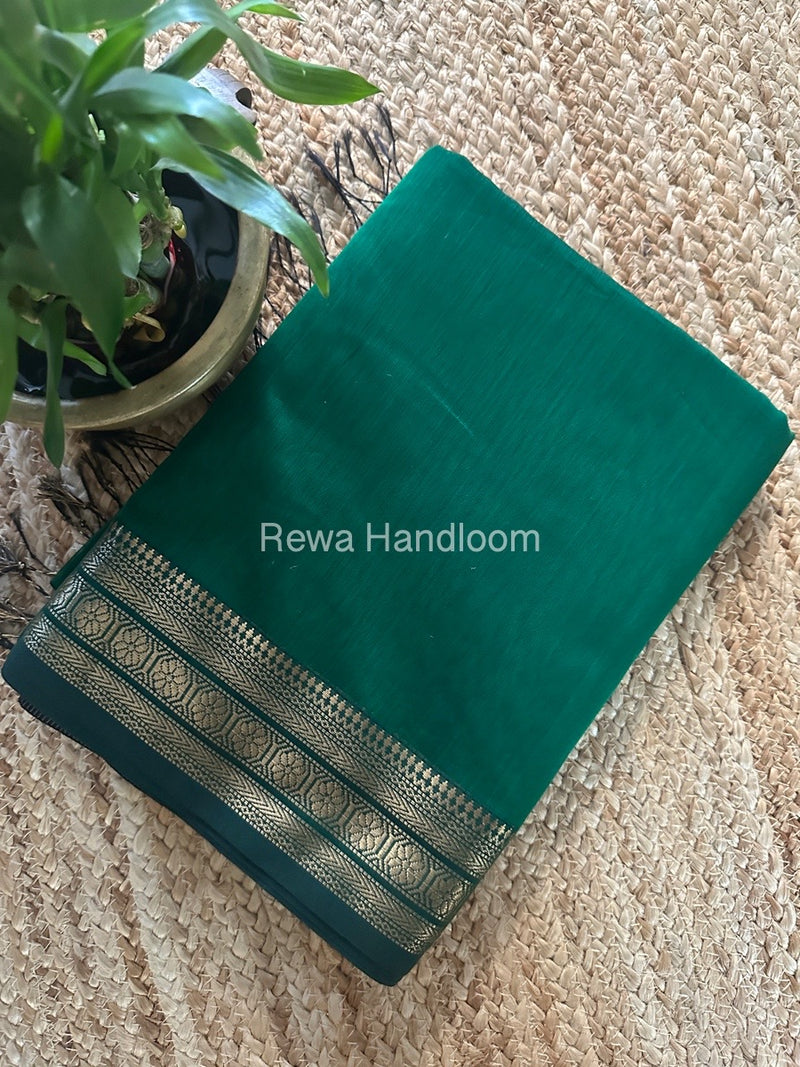 Maheshwari Green Zari Border Plain Saree ZSBS025