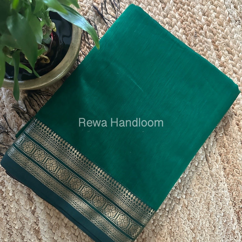 Maheshwari Green Zari Border Plain Saree ZSBS025