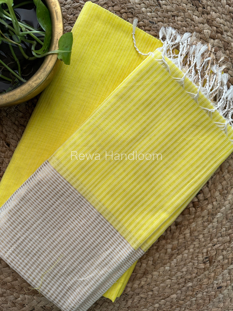 Maheshwari Lemon Yellow Checks Dress Material CPT24