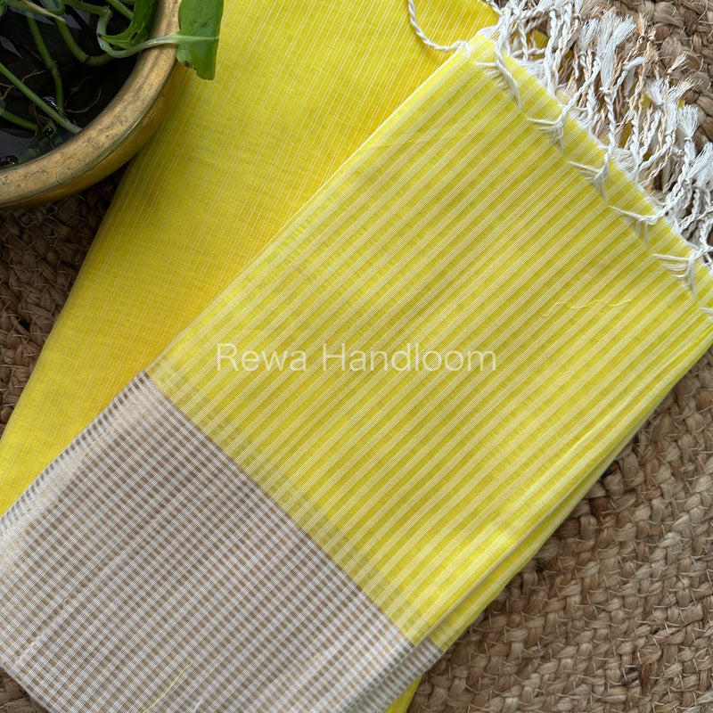 Maheshwari Lemon Yellow Checks Dress Material CPT24