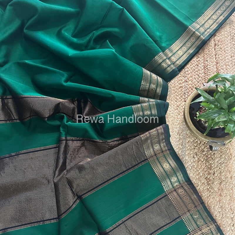 Maheshwari Green Zari Border Plain Saree ZSBS025