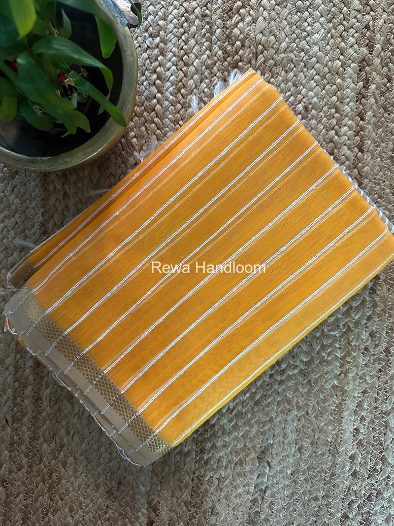 Maheshwari Yellow Gichha Thread Lining Saree GTLS056