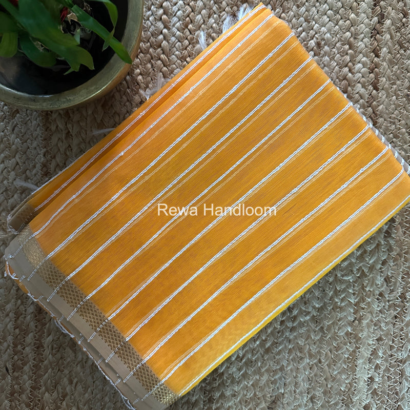 Maheshwari Yellow Gichha Thread Lining Saree GTLS056