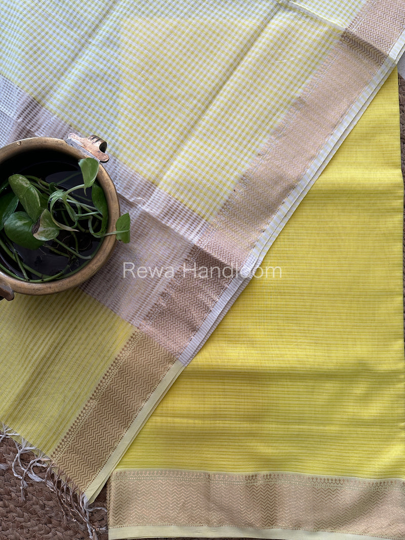 Maheshwari Lemon Yellow Checks Dress Material CPT24