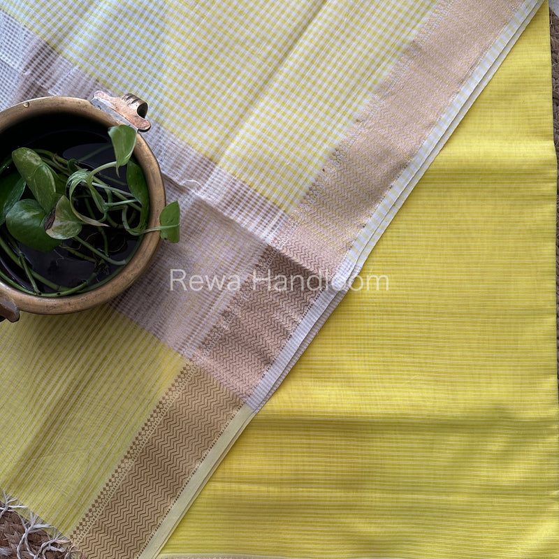 Maheshwari Lemon Yellow Checks Dress Material CPT24