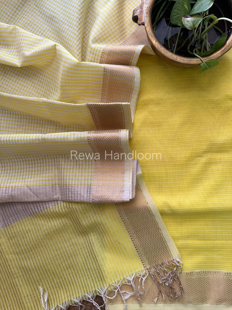Maheshwari Lemon Yellow Checks Dress Material CPT24