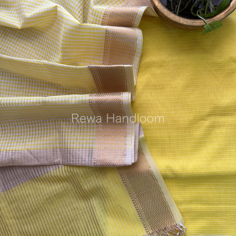 Maheshwari Lemon Yellow Checks Dress Material CPT24