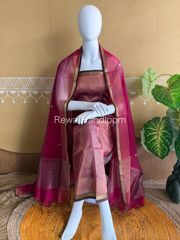 Maheshwari Pink Tissue Top Dupatta Sets TBTS111 Rewa Handloom