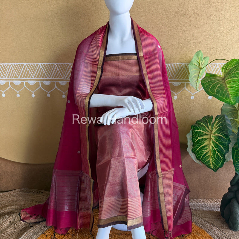 Maheshwari Pink Tissue Top Dupatta Sets TBTS111 Rewa Handloom