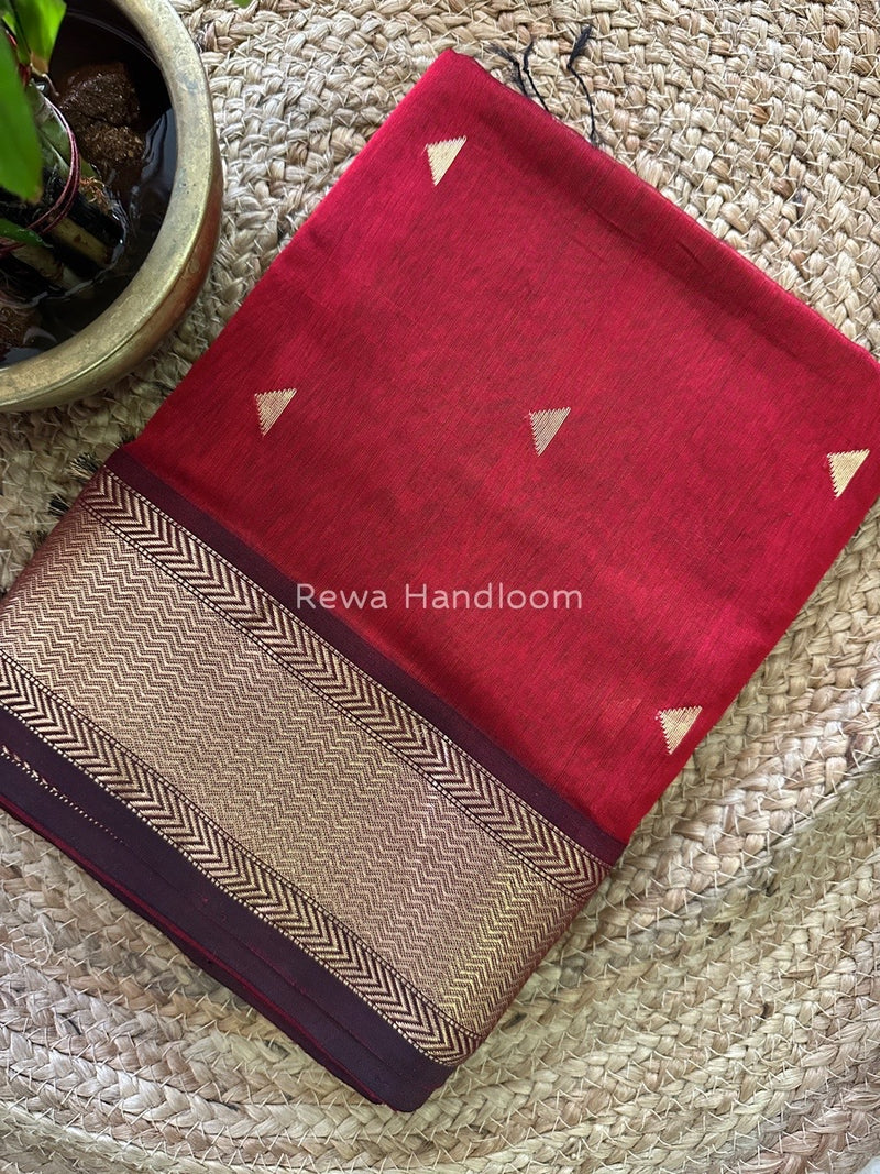 Maroon Butta Butti Zari Border Maheshwari Saree ZBB034