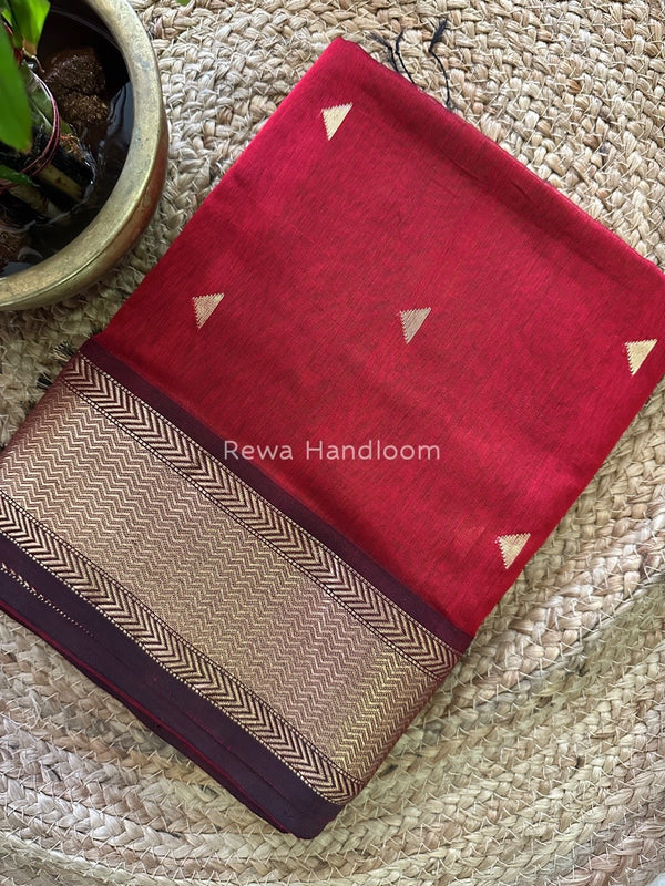Maroon Butta Butti Zari Border Maheshwari Saree ZBB034