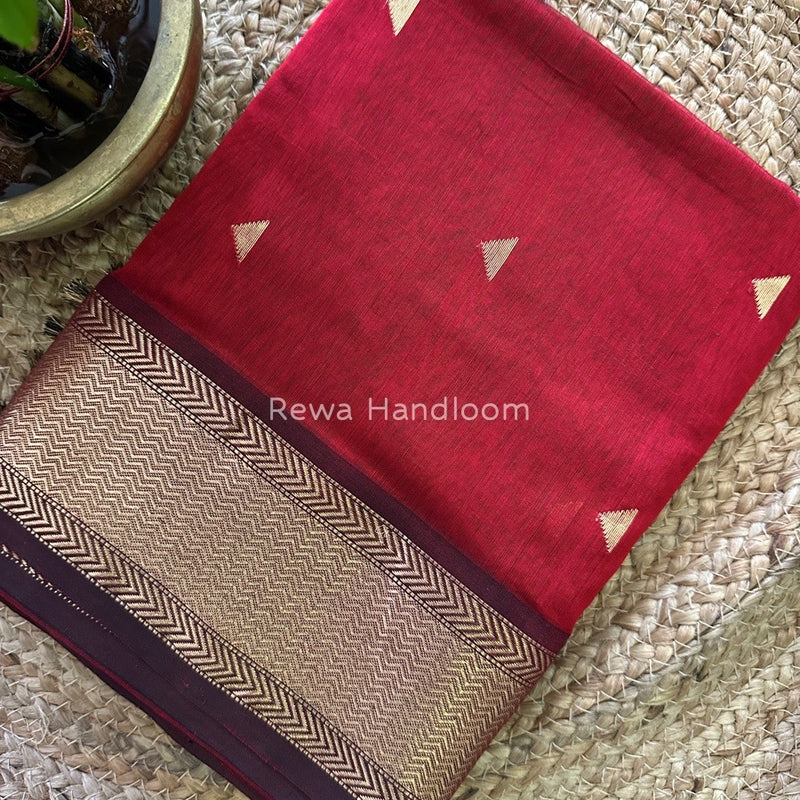 Maroon Butta Butti Zari Border Maheshwari Saree ZBB034