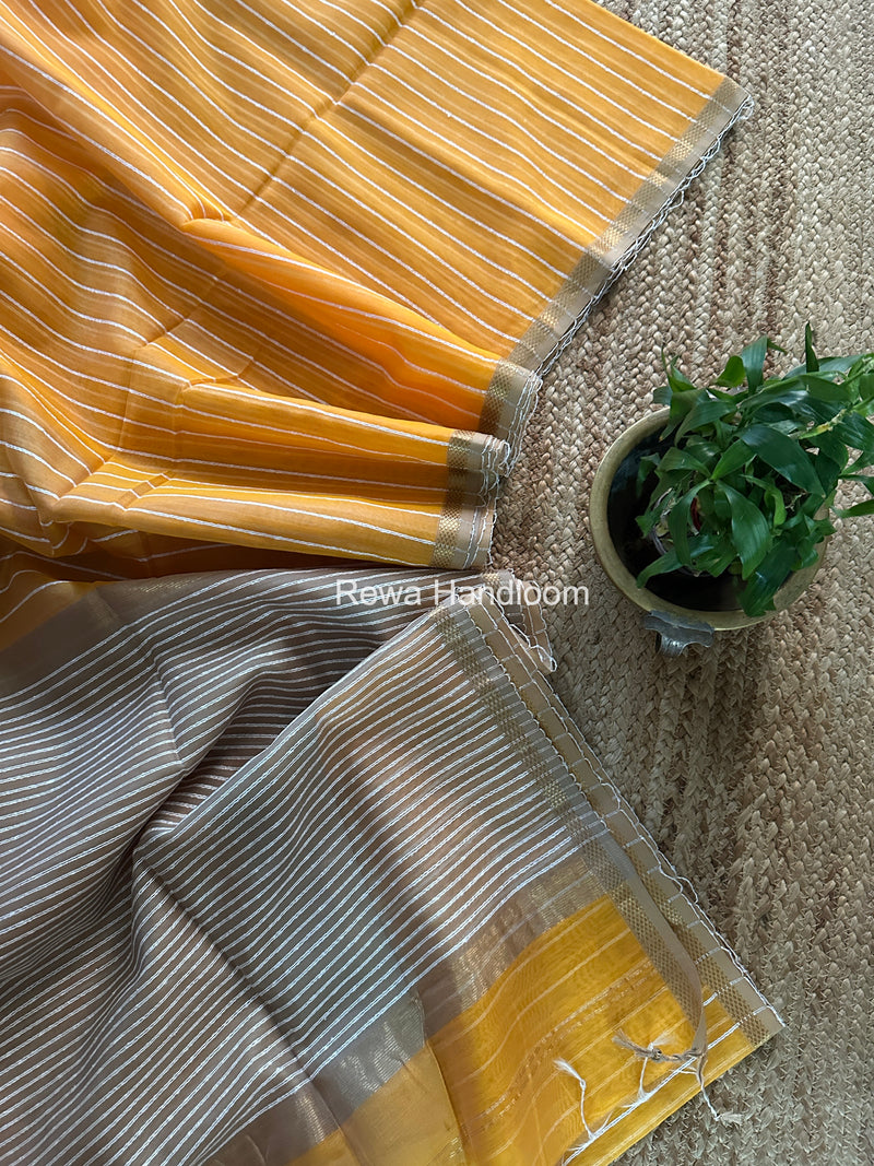 Maheshwari Yellow Gichha Thread Lining Saree GTLS056