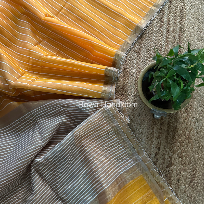 Maheshwari Yellow Gichha Thread Lining Saree GTLS056