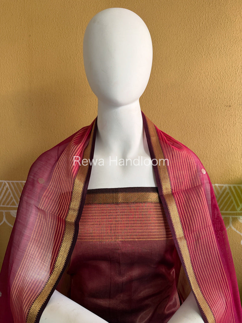 Maheshwari Pink Tissue Top Dupatta Sets TBTS111 Rewa Handloom