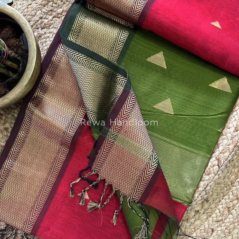 Butta Butti Zari Border Maheshwari Saree