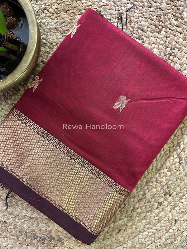 Maroon Butta Butti Zari Border Maheshwari Saree ZBB037