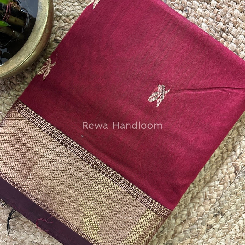Maroon Butta Butti Zari Border Maheshwari Saree ZBB037