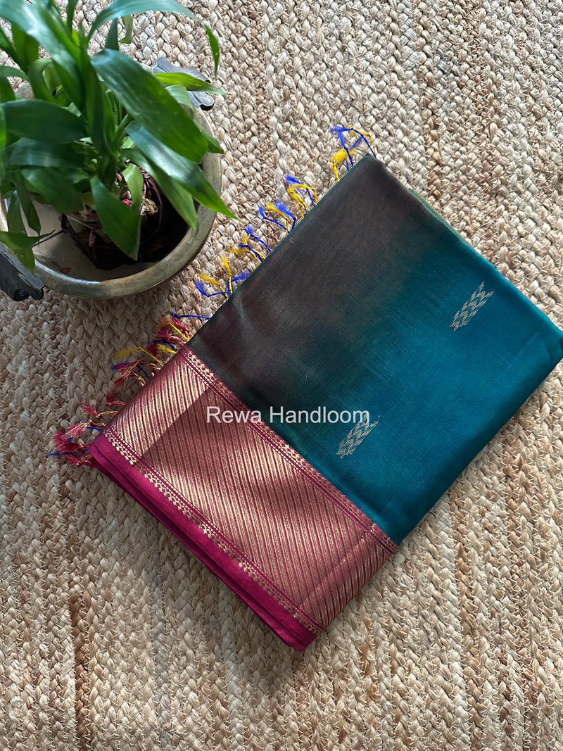 Maheshwari Teal Green Shaded Butti Saree SBBS034