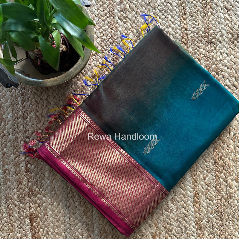 Maheshwari Teal Green Shaded Butti Saree SBBS034
