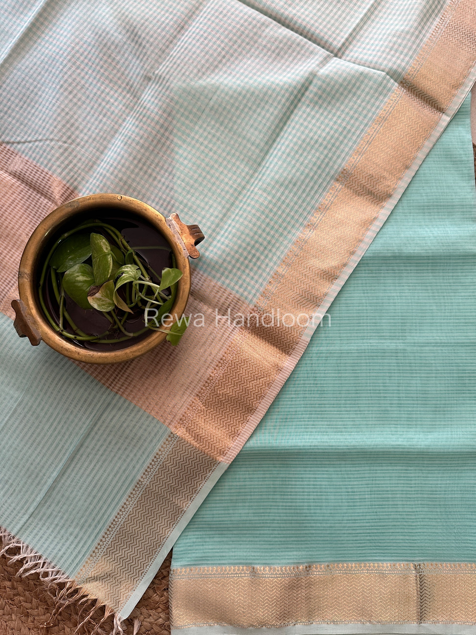 Maheshwari Light Green Checks Dress Material CPT22
