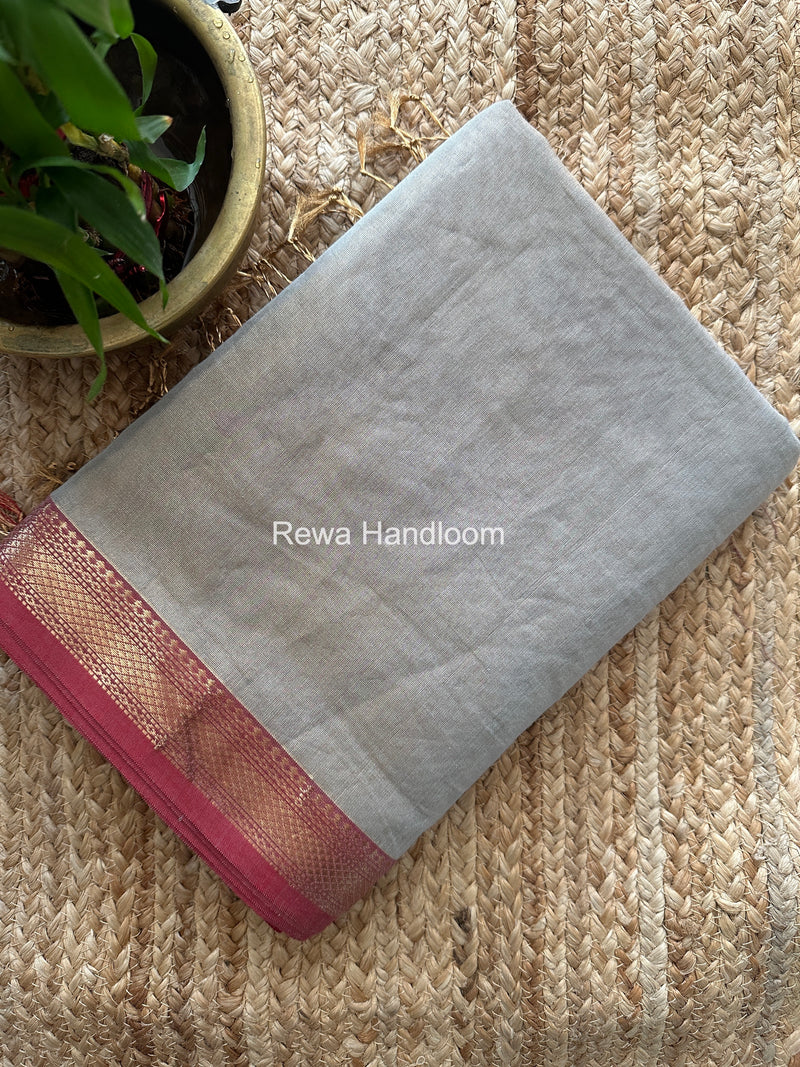 Maheshwari Grey Tissue Silk Saree TB039