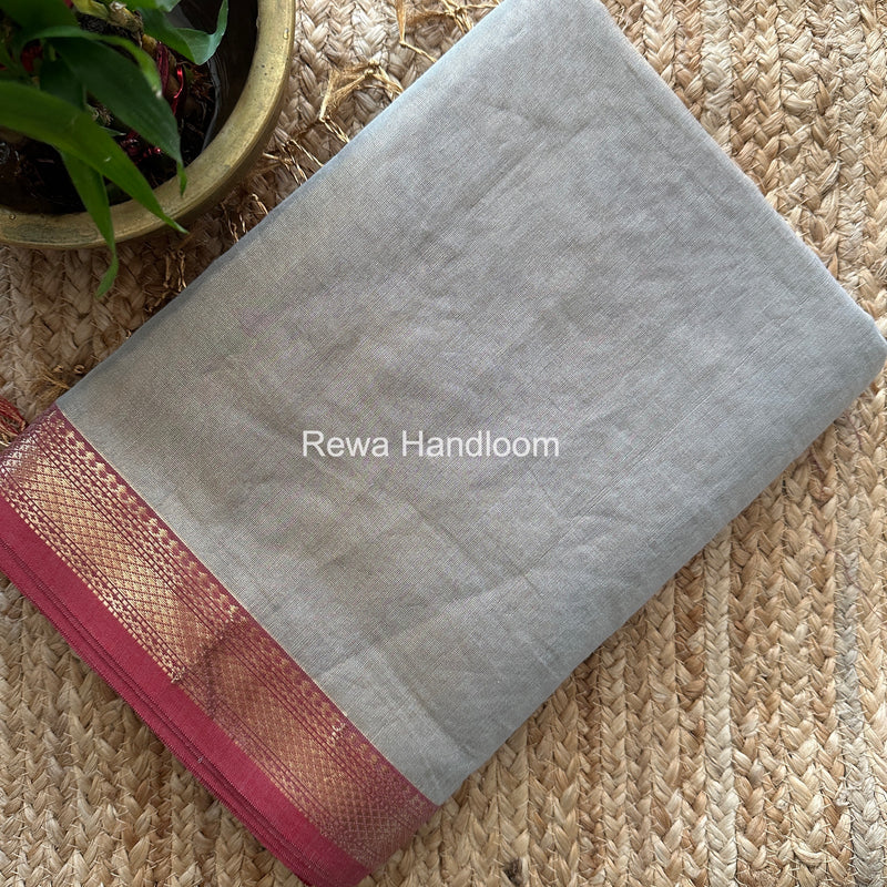 Maheshwari Grey Tissue Silk Saree TB039
