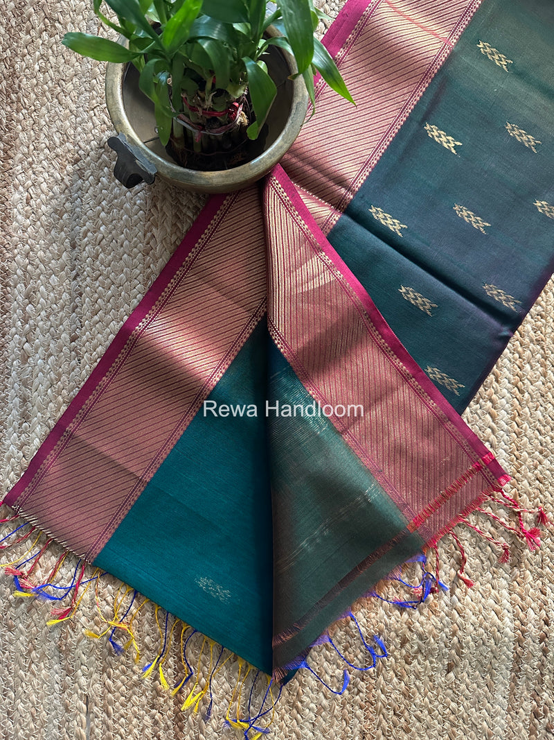 Maheshwari Teal Green Shaded Butti Saree SBBS034