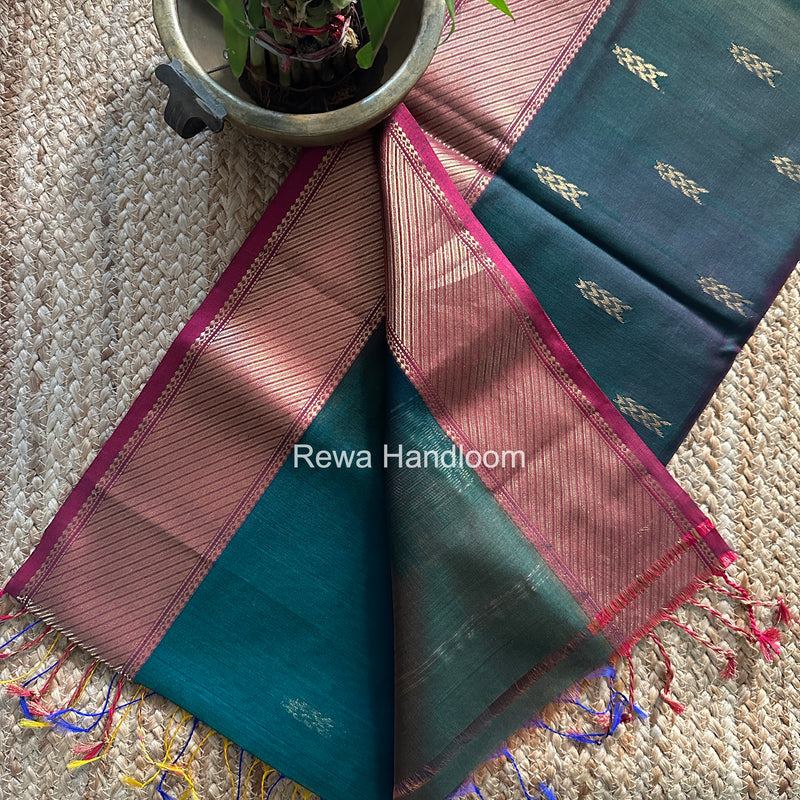 Maheshwari Teal Green Shaded Butti Saree SBBS034
