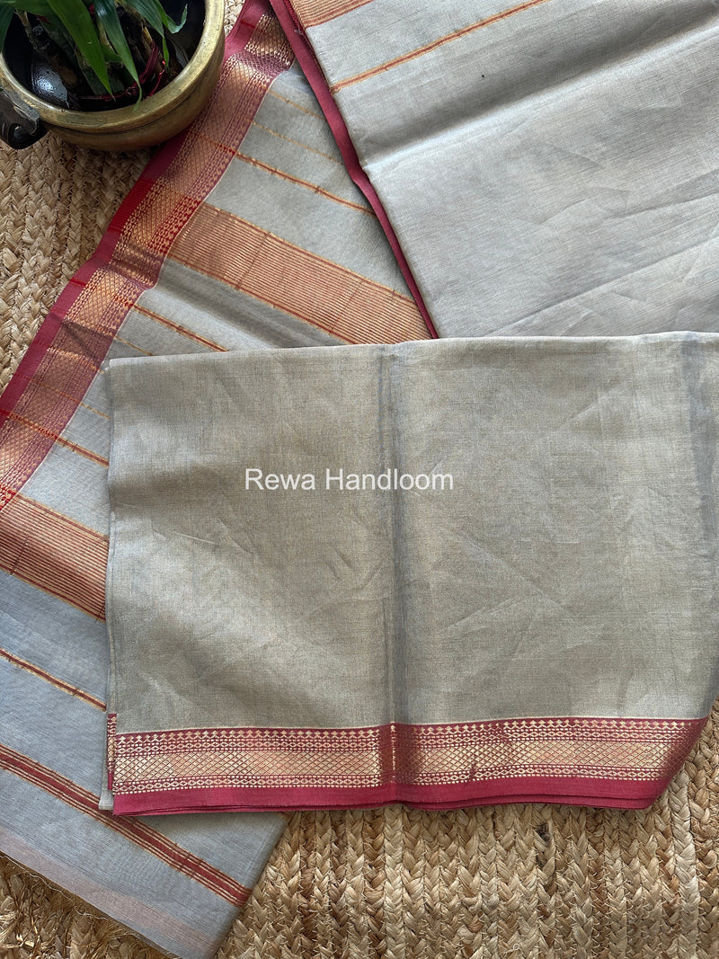 Maheshwari Grey Tissue Silk Saree TB039