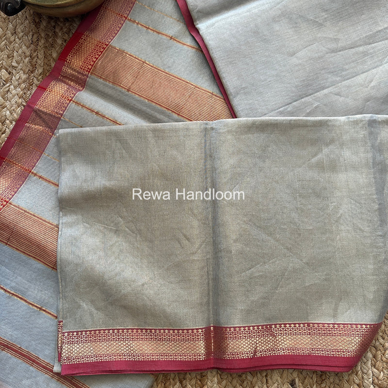 Maheshwari Grey Tissue Silk Saree TB039