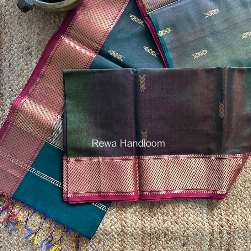 Maheshwari Teal Green Shaded Butti Saree SBBS034