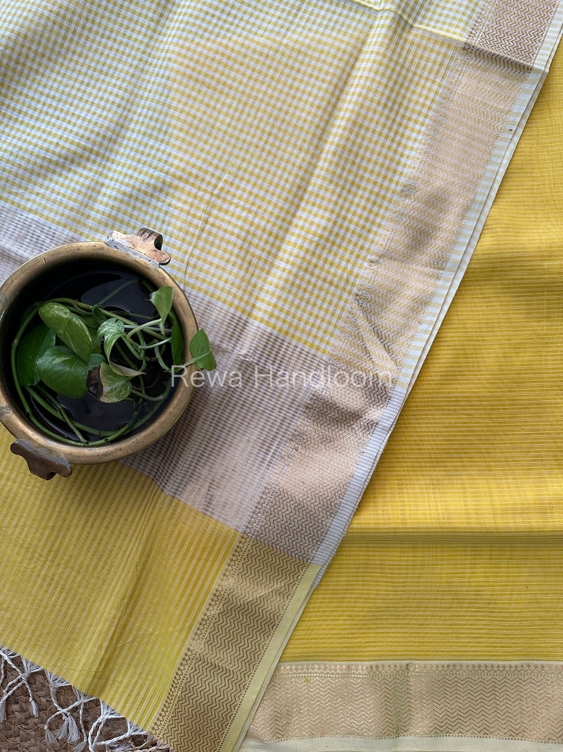 Maheshwari Yellow Checks Dress Material CPT21