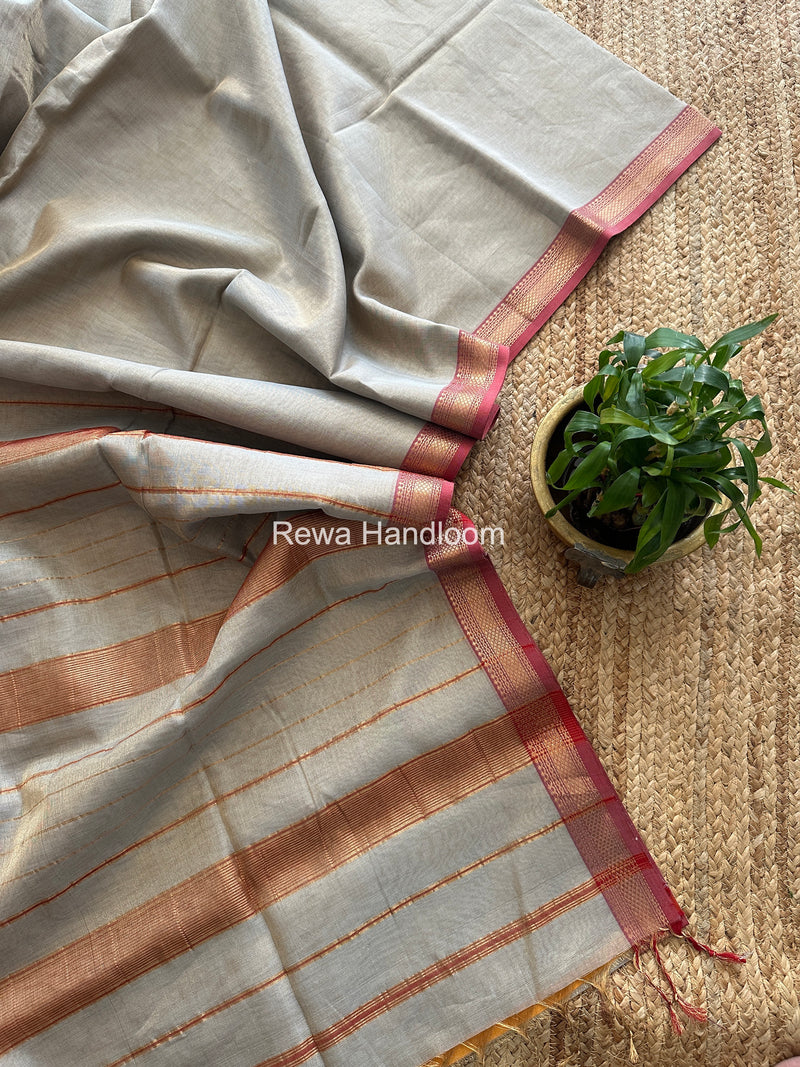 Maheshwari Grey Tissue Silk Saree TB039