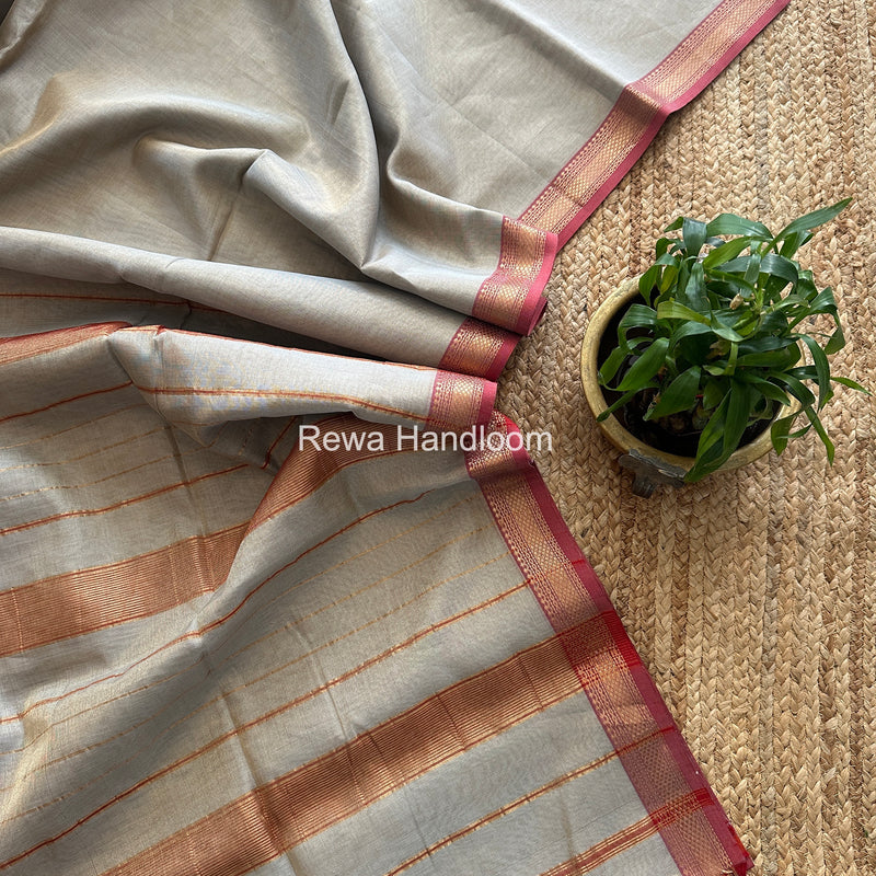 Maheshwari Grey Tissue Silk Saree TB039