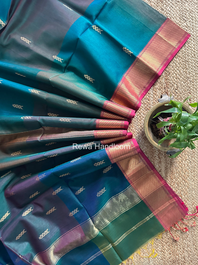 Maheshwari Teal Green Shaded Butti Saree SBBS034