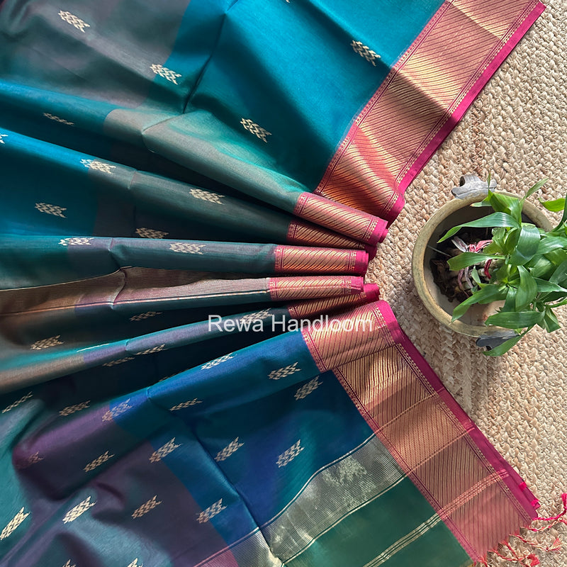 Maheshwari Teal Green Shaded Butti Saree SBBS034