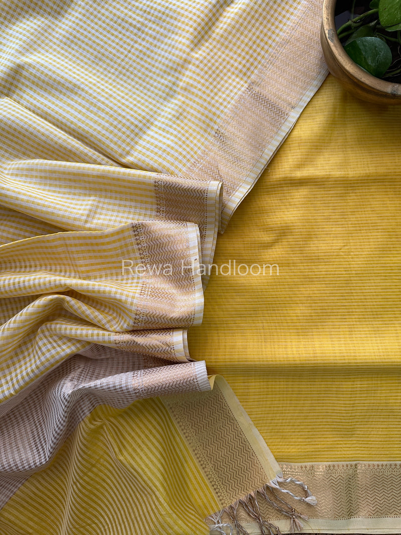 Maheshwari Yellow Checks Dress Material CPT21