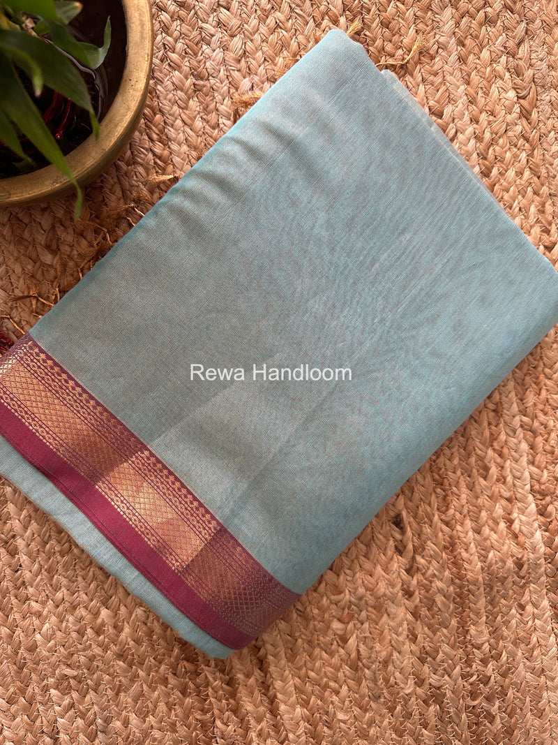Maheshwari Sky Blue Tissue Silk Saree TB040