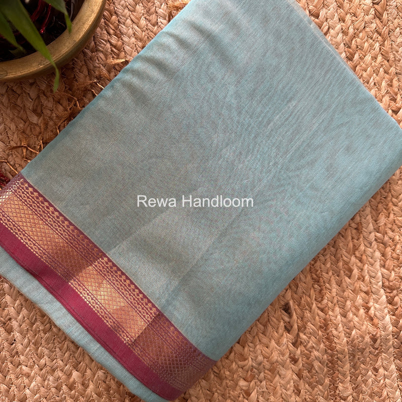 Maheshwari Sky Blue Tissue Silk Saree TB040