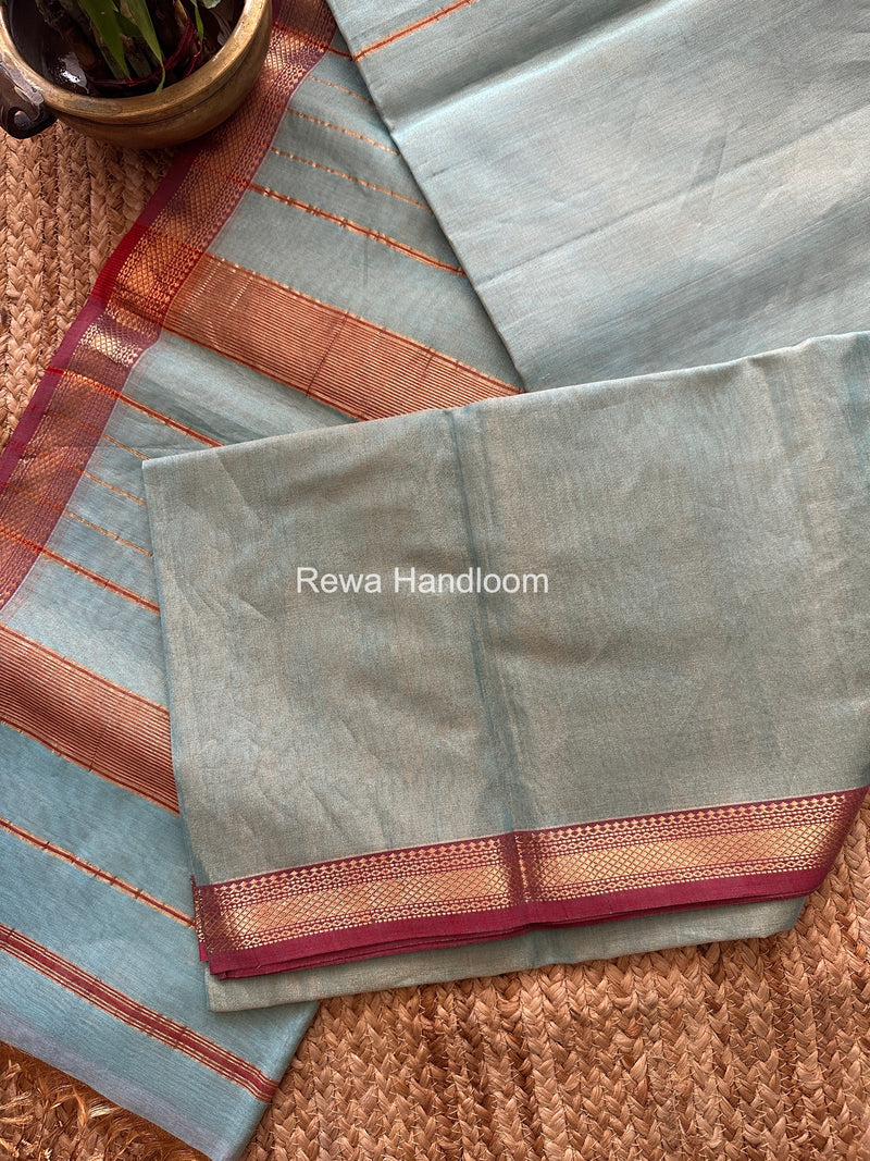 Maheshwari Sky Blue Tissue Silk Saree TB040