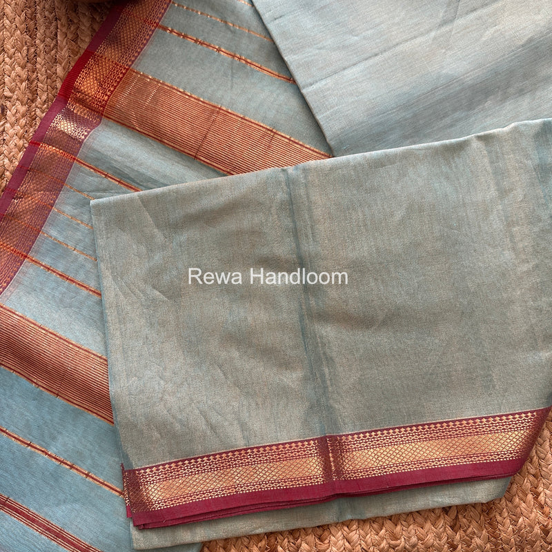 Maheshwari Sky Blue Tissue Silk Saree TB040