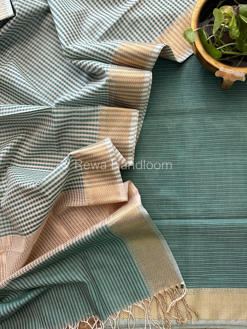 Maheshwari Aqua Green Checks Dress Material CPT20