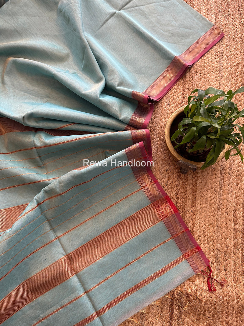 Maheshwari Sky Blue Tissue Silk Saree TB040